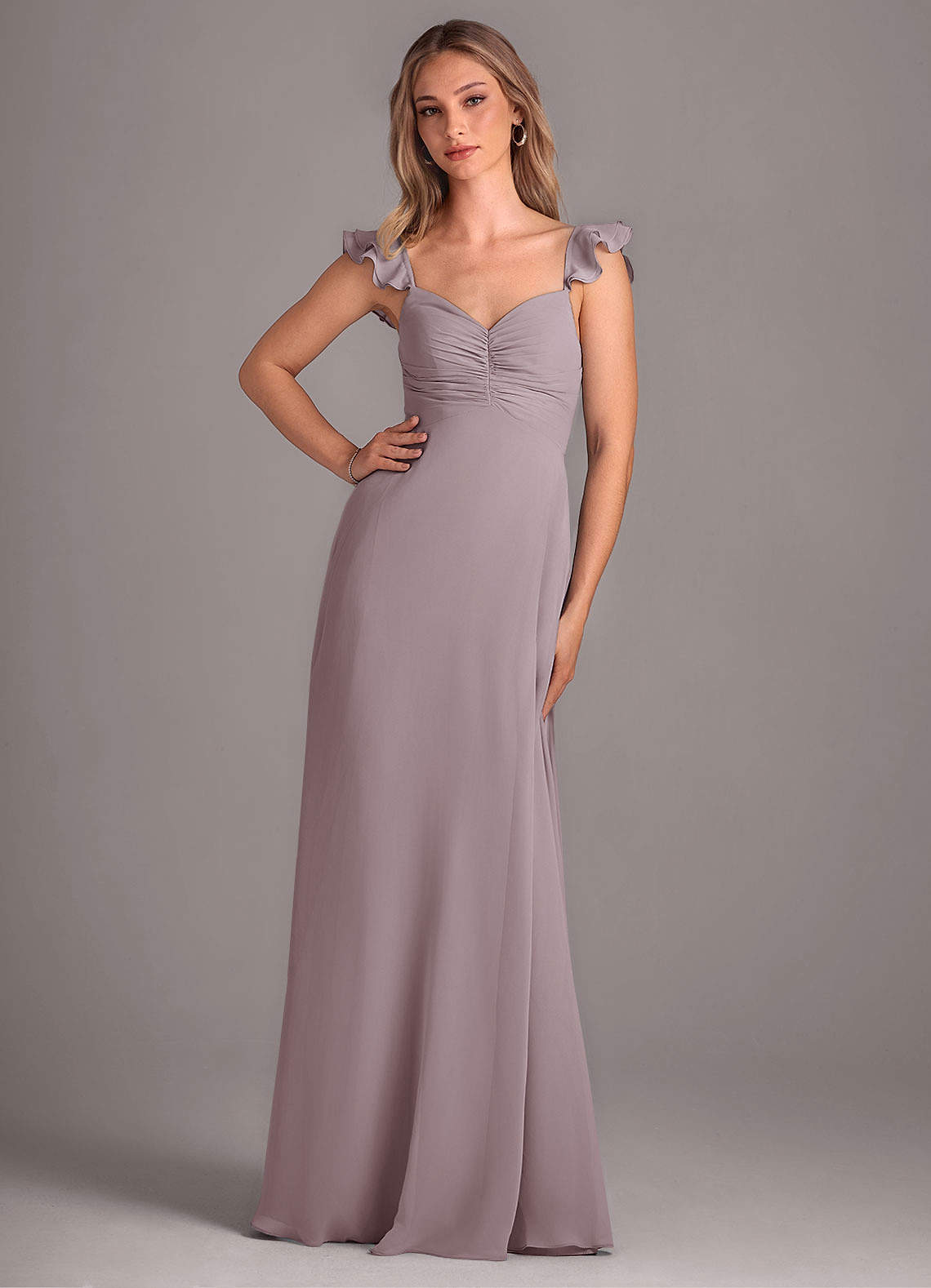 Azazie Kaylyn Brautjungfernkleider A-Linie Gestreift Chiffon Kleid Dämmerung image1