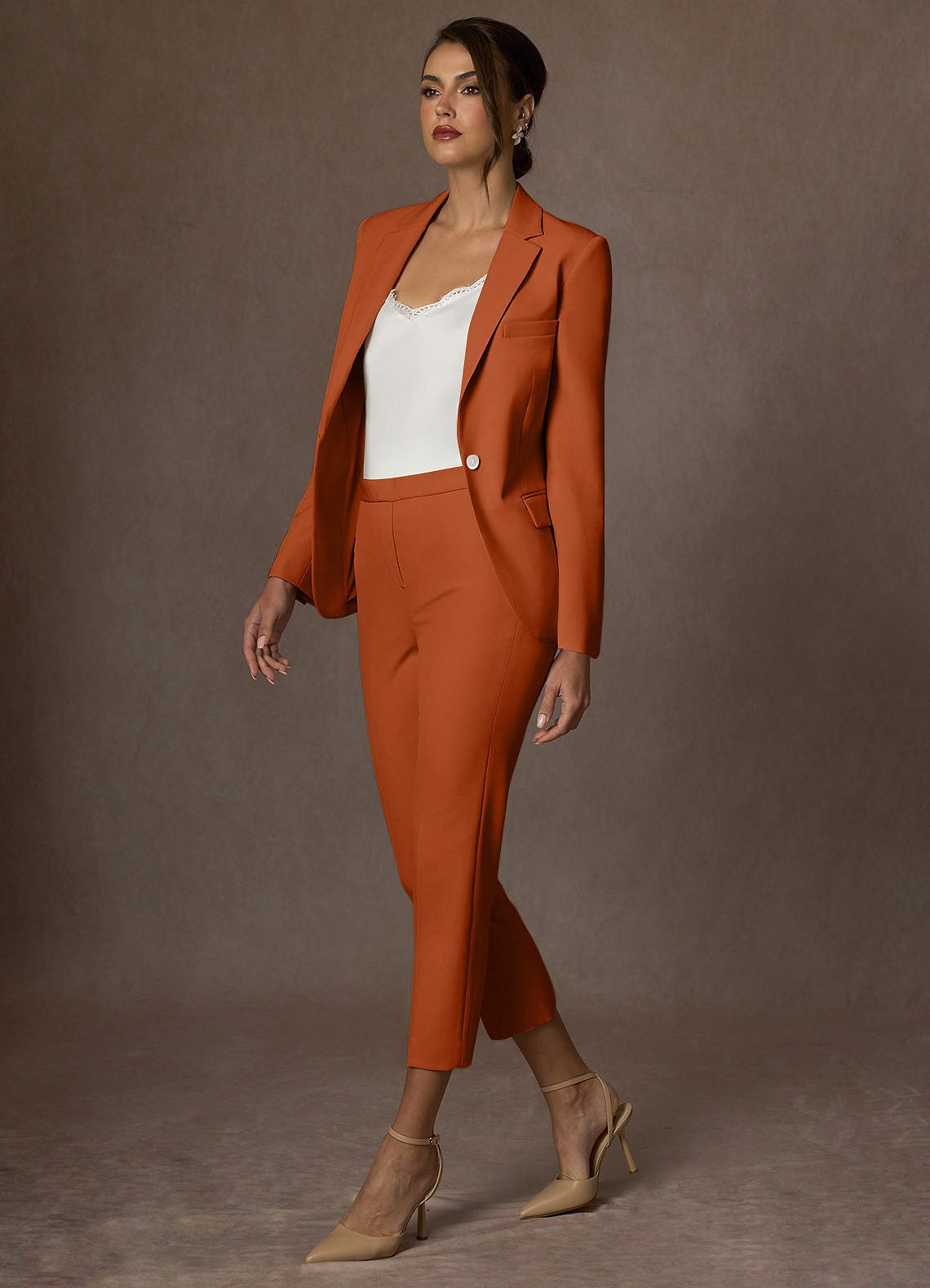 front Kennedy Burnt Orange Structured Stretch Dress Pants