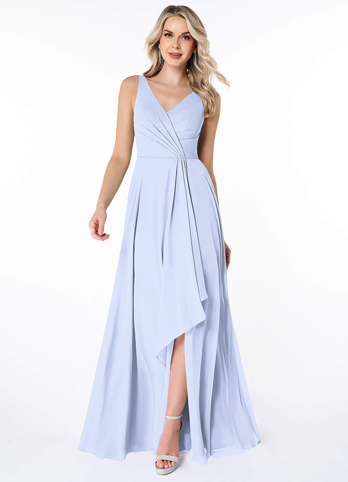 Azazie Calvi Brautjungfernkleider A-Linie Gestreift Chiffon Kleid Eis image1