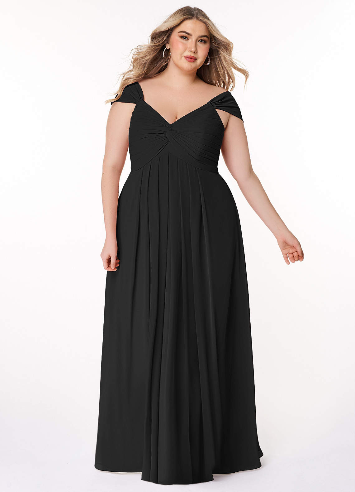 Azazie Kaitlynn Bridesmaid Dresses Black Empire Ruched Chiffon Convertible Dress image1
