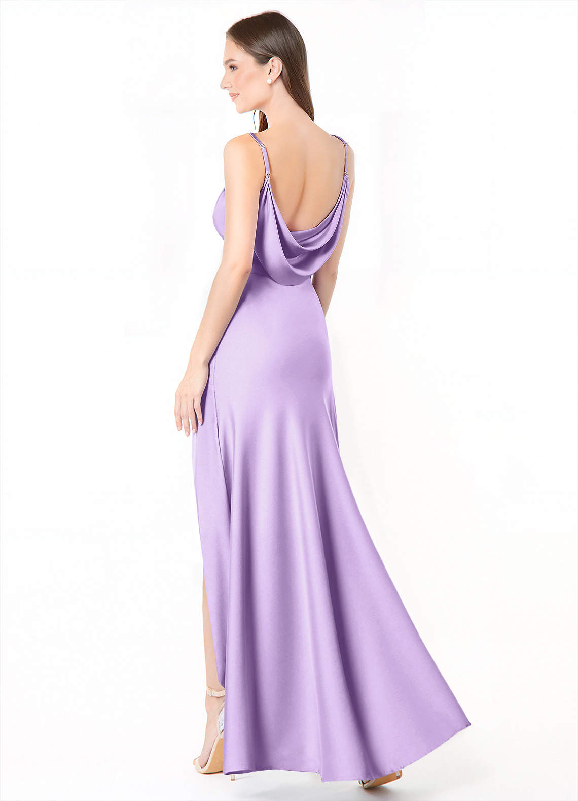 Azazie Alaija Brautjungfernkleider Meerjungfrau-Linie Seitliche Cut-Outs Stretch-Satin Kleid Flieder image1