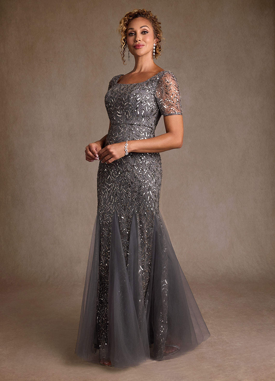 Azazie Brisa Steel Grey Trumpet Sequins Dress Ready to Ship | Azazie