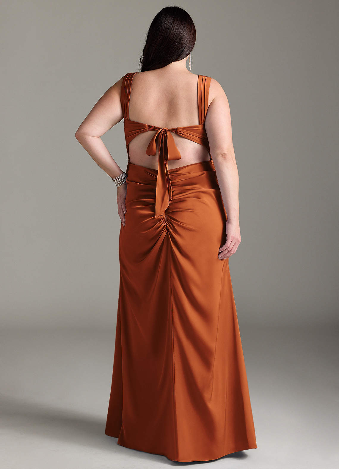 Azazie Sheath Square Neck Floor-Length Stretch Satin Bridesmaid Dresses Cinnamon