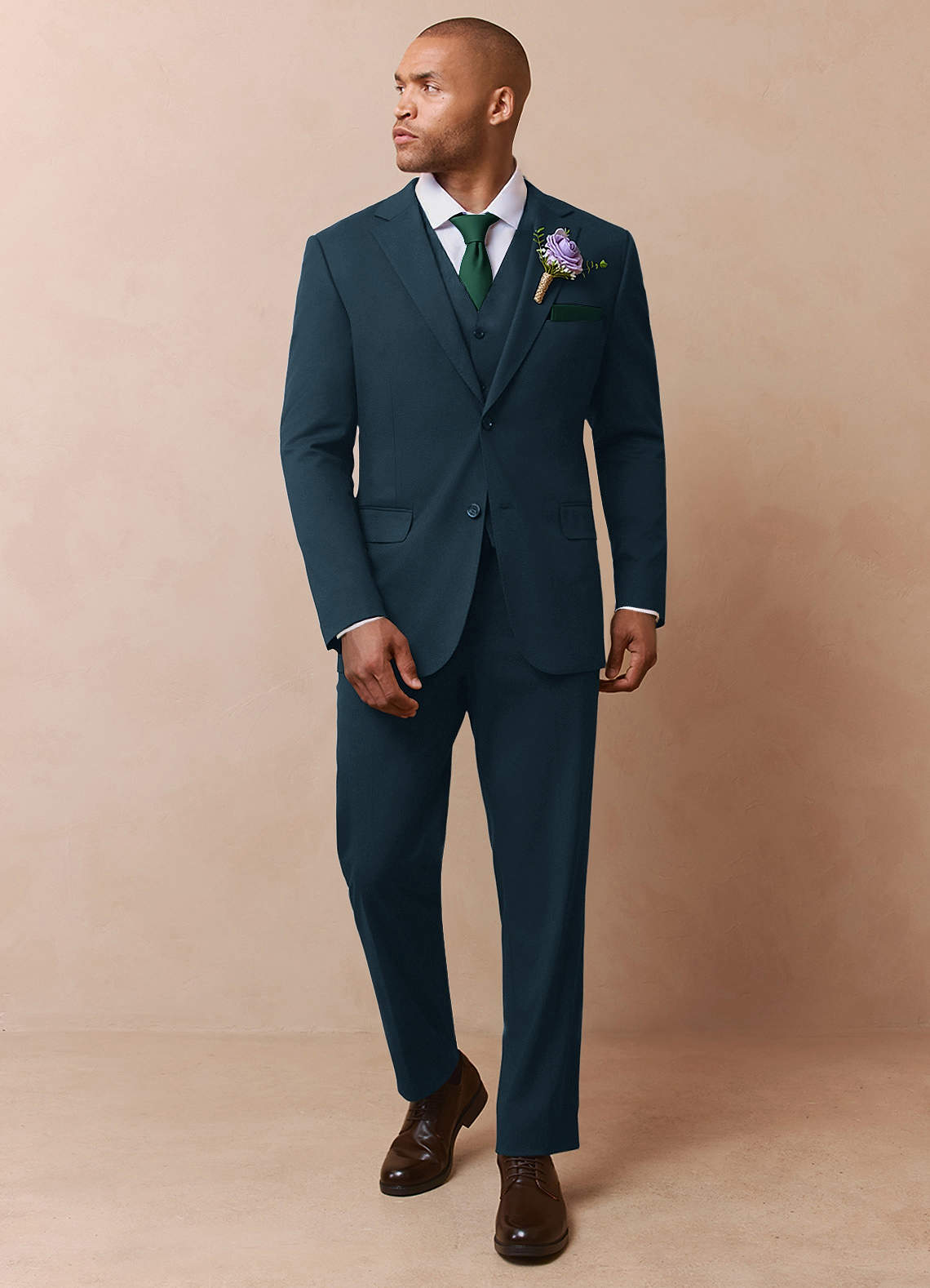 front Savile Teal Wool Blend 3-Piece Suit