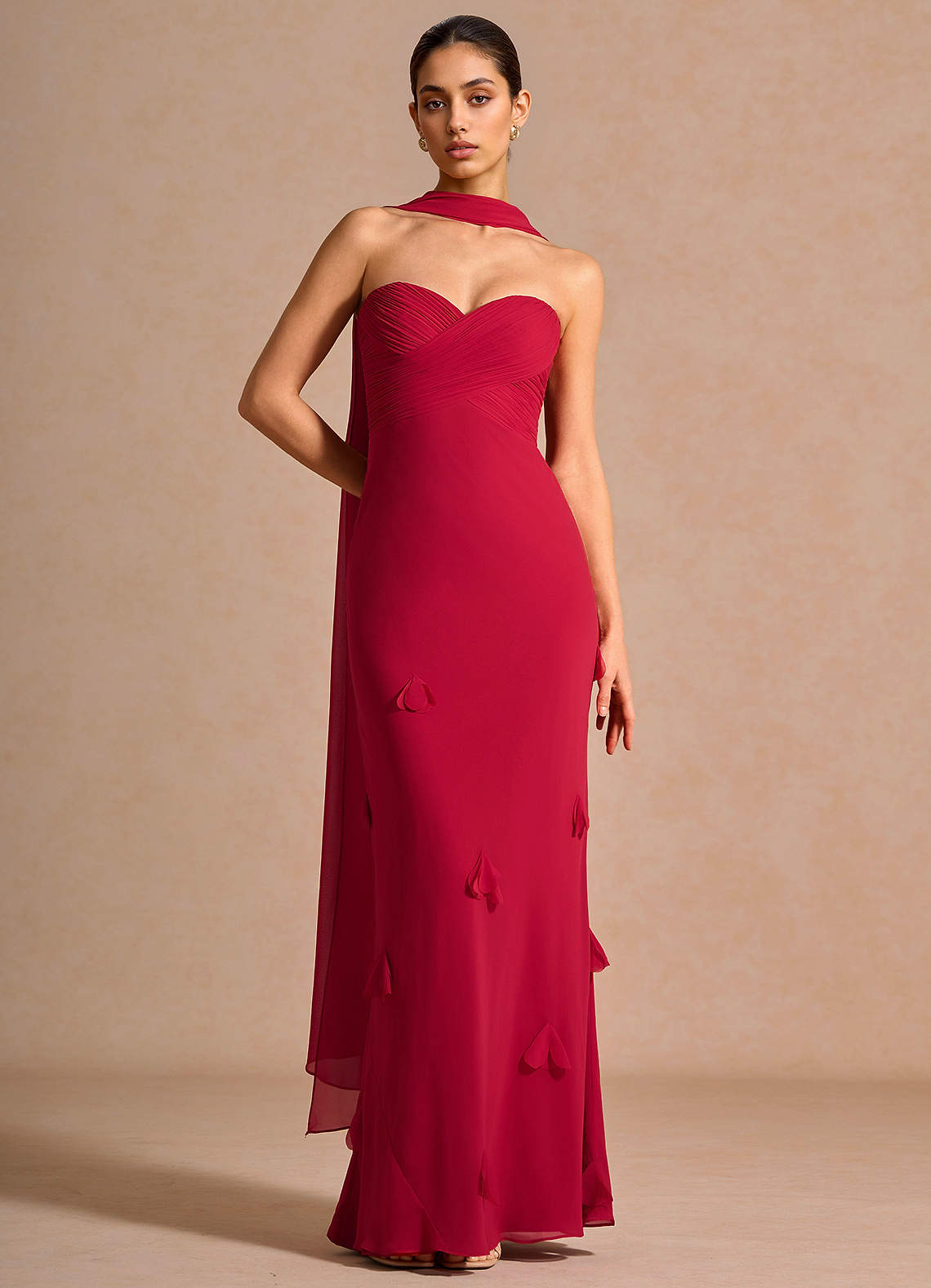 cherry red bridesmaid dress Azazie Maxi Floor-Length Dresses Mermaid Wedding Guest Formal Dresses Strapless 3D Flowers Cherry Red