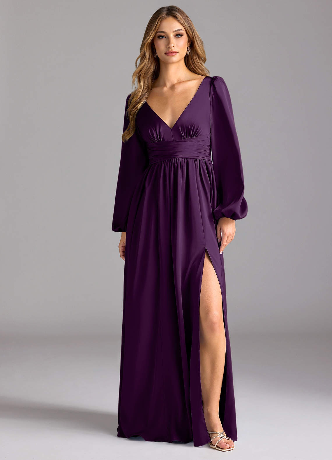 Azazie Norah Bridesmaid Dresses Grape A-Line Stretch Satin Dress image1