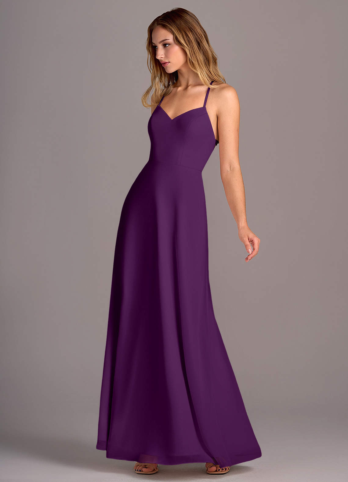 Azazie A-Line V-Neck Floor-Length Chiffon Bridesmaid Dresses - Grape