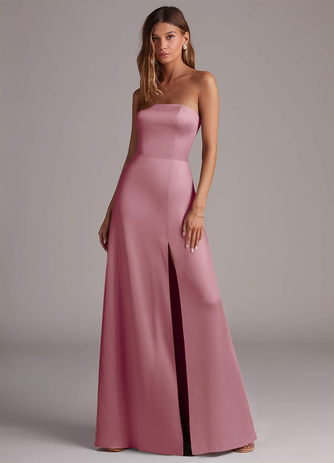 Azazie Wren Bridesmaid Dresses Vintage Mauve A-Line Strapless Stretch Satin Convertible Dress image1