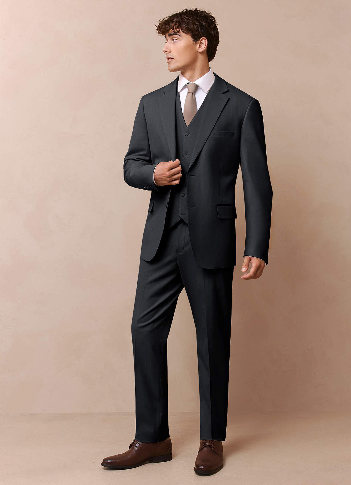 front Savile Charcoal Wool Blend 3-Piece Suit