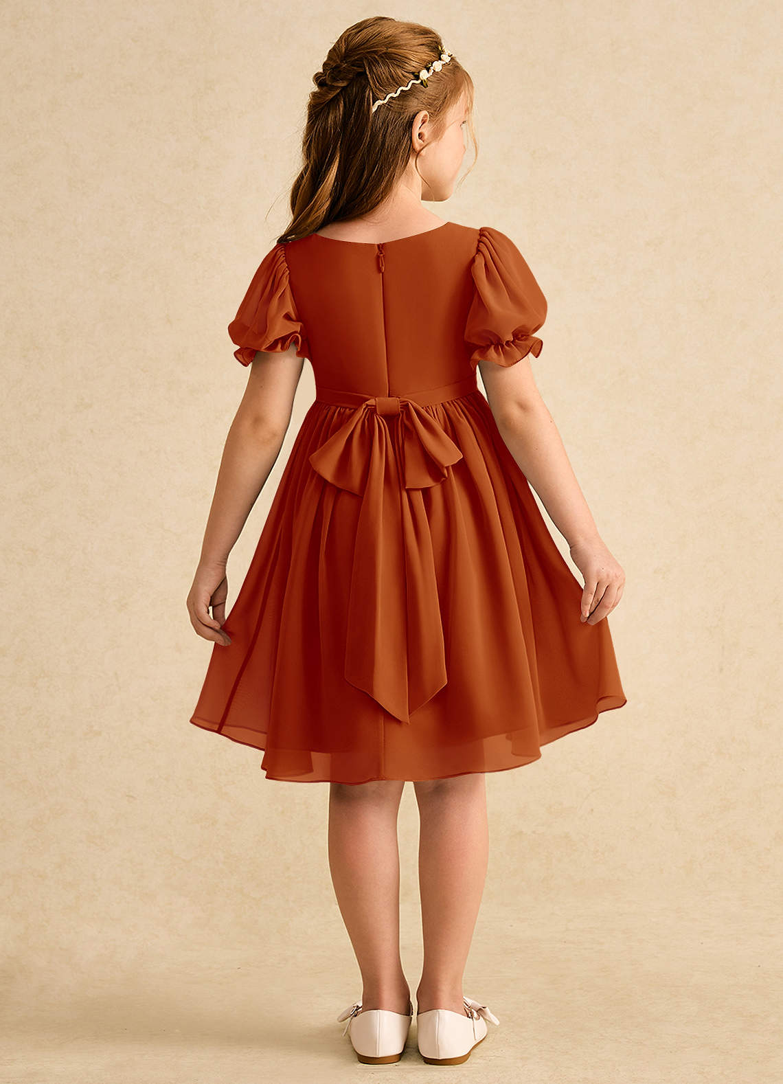 Azazie Jolie Flower Girl Dresses Paprika A-Line with Sleeves Chiffon Dress image1