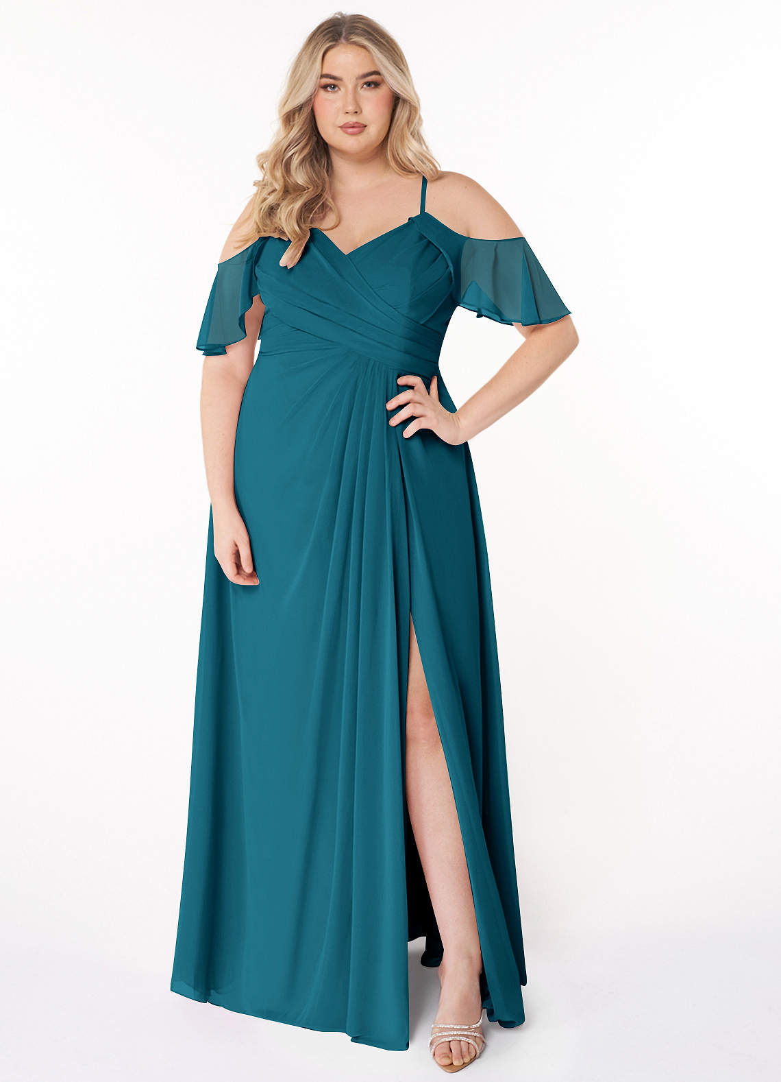 Azazie Dakota Bridesmaid Dresses Ink Blue A-Line V-Neck Pleated Chiffon Dress image1