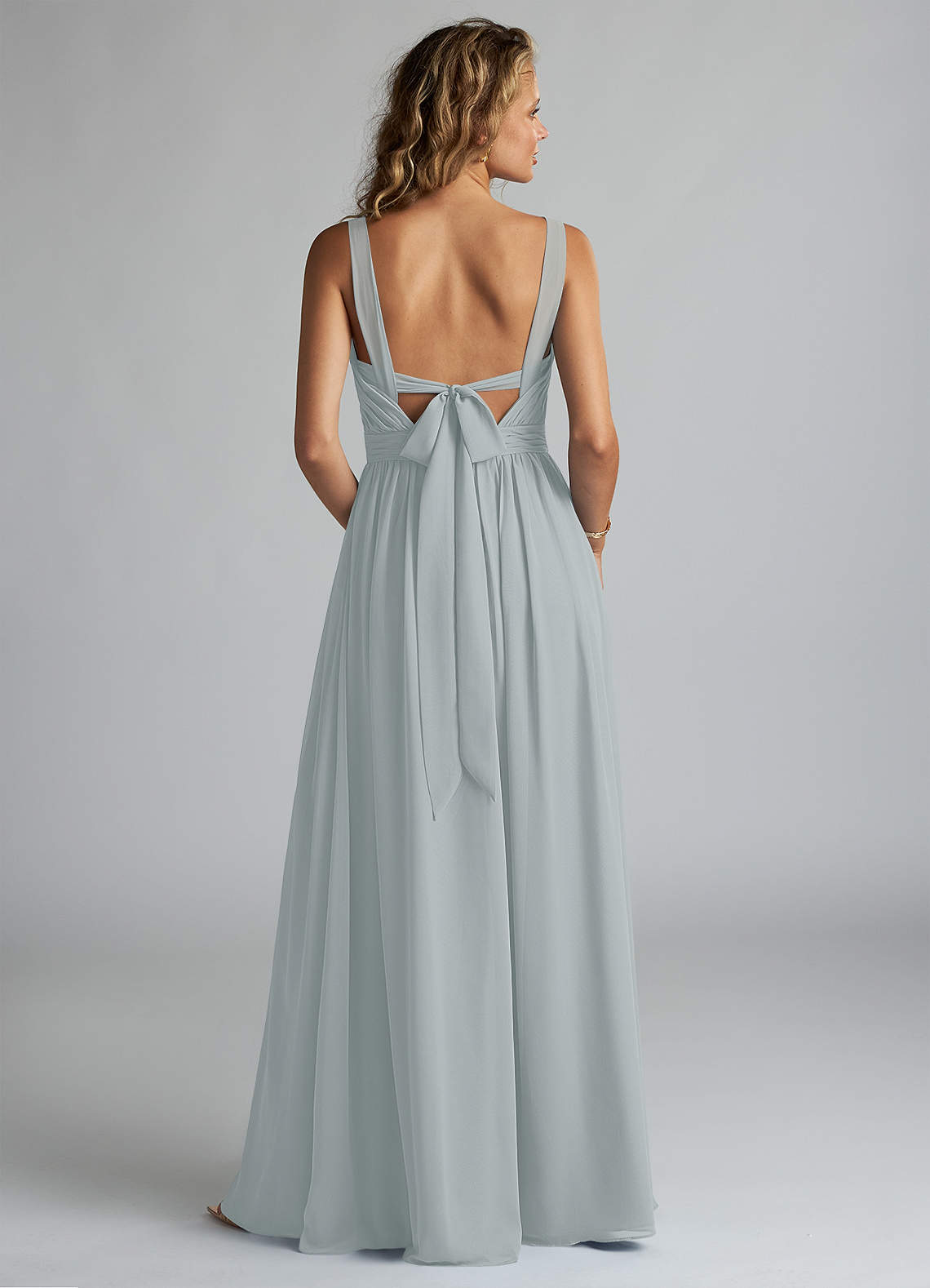 dolphin grey bridesmaid dresses Gray Lace Top Long Chiffon Bridesmaid Dresses with Sheer Back main image 1