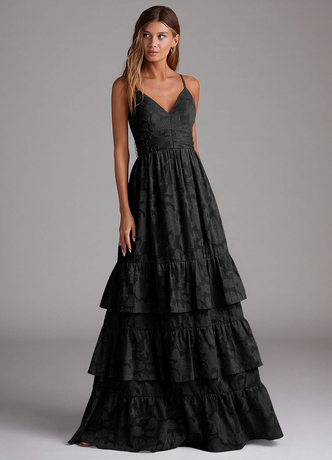 Azazie Nathalia Bridesmaid Dresses Black A-Line Bow Floral Burnout Dress image3