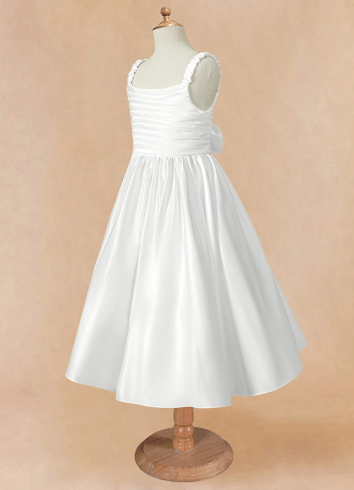 Azazie Cutie Pie Flower Girl Dresses Diamond White A-Line Pleated Matte Satin Dress image5