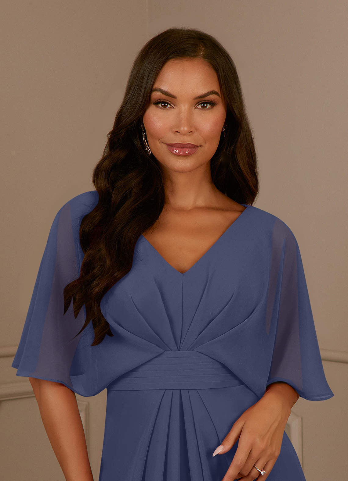 Azazie Oksana Stormy A-Line V-Neck Pleated Chiffon Dress | Azazie