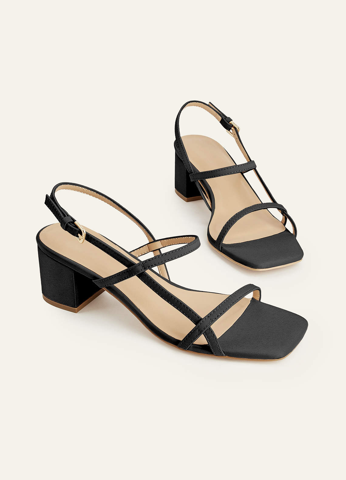 front Matching Color Metallic Satin Block Heel Sandals