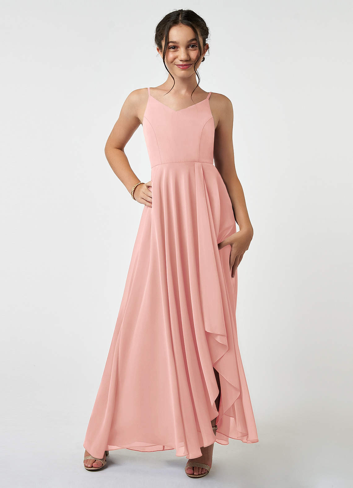 Azazie Collette Junior Rosette A-Line Ruched Chiffon Dress image1