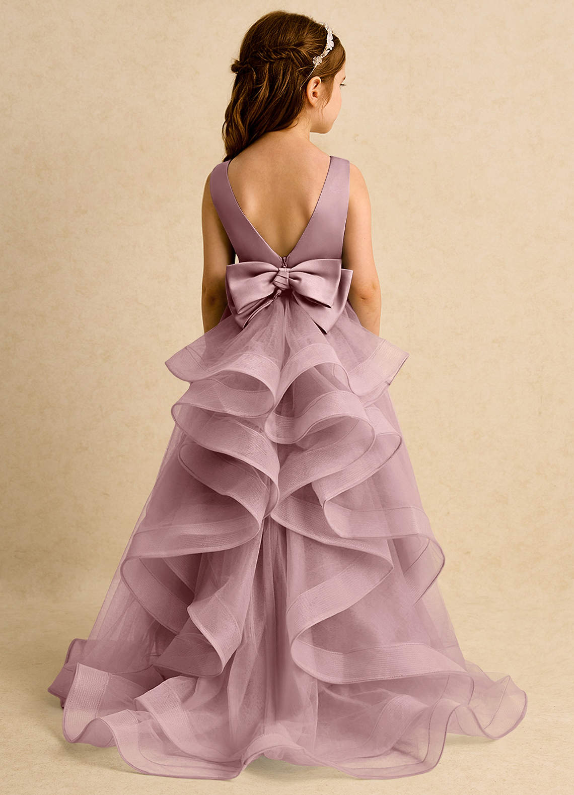 Azazie Lior Flower Girl Dresses Dusty Rose Ball-Gown Pleated Tulle Dress image6