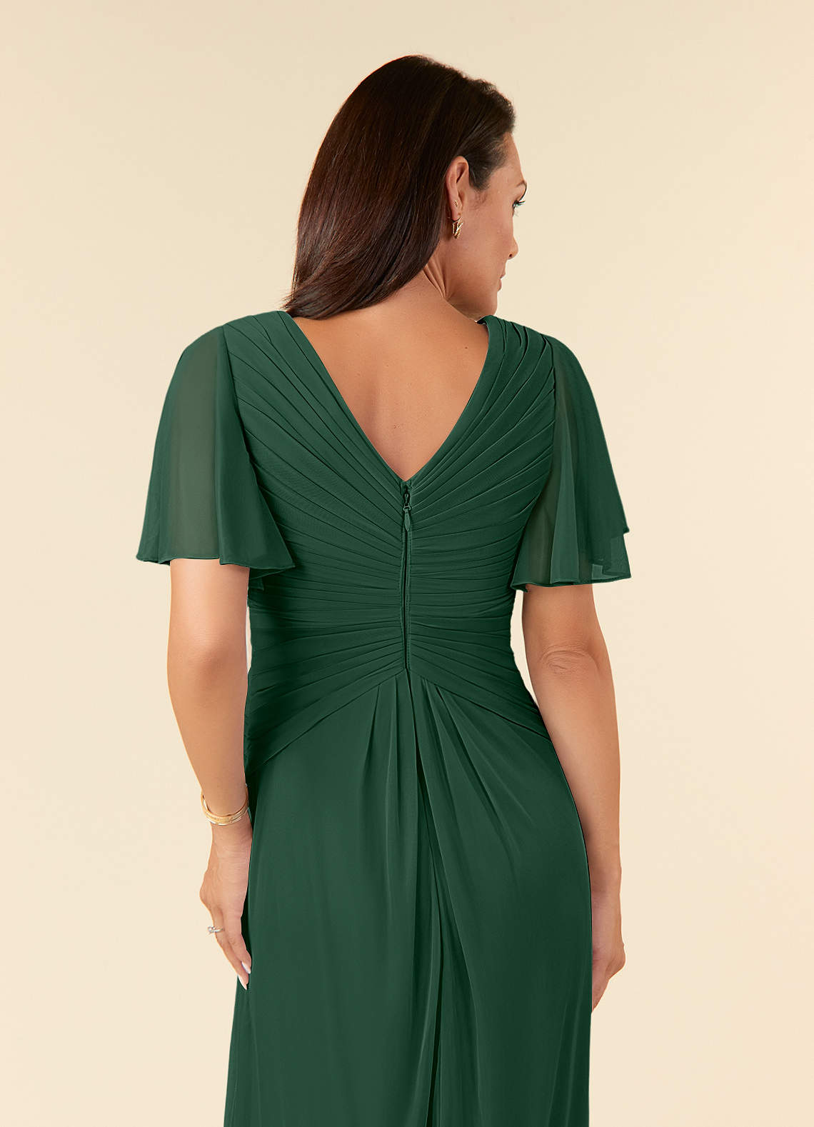 Azazie Emmeline Mother of the Bride Dresses Dark Green A-Line V-Neck Pleated Mesh Dress image5