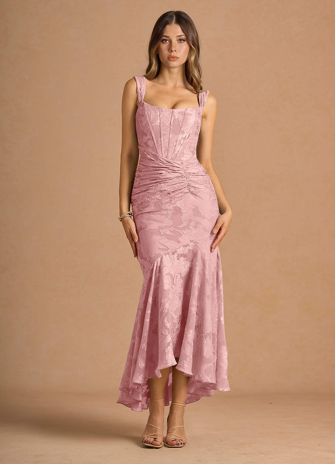 Tiana Coral Pink Maxi Dress Ready to Ship | Azazie DE