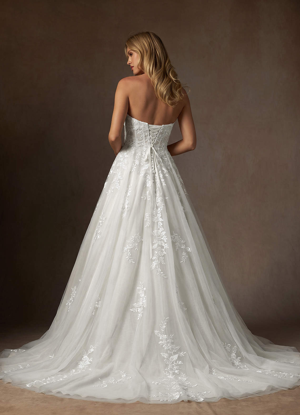 Azazie Keri Wedding Dresses Diamond White Ball-Gown Strapless Lace Dress image3