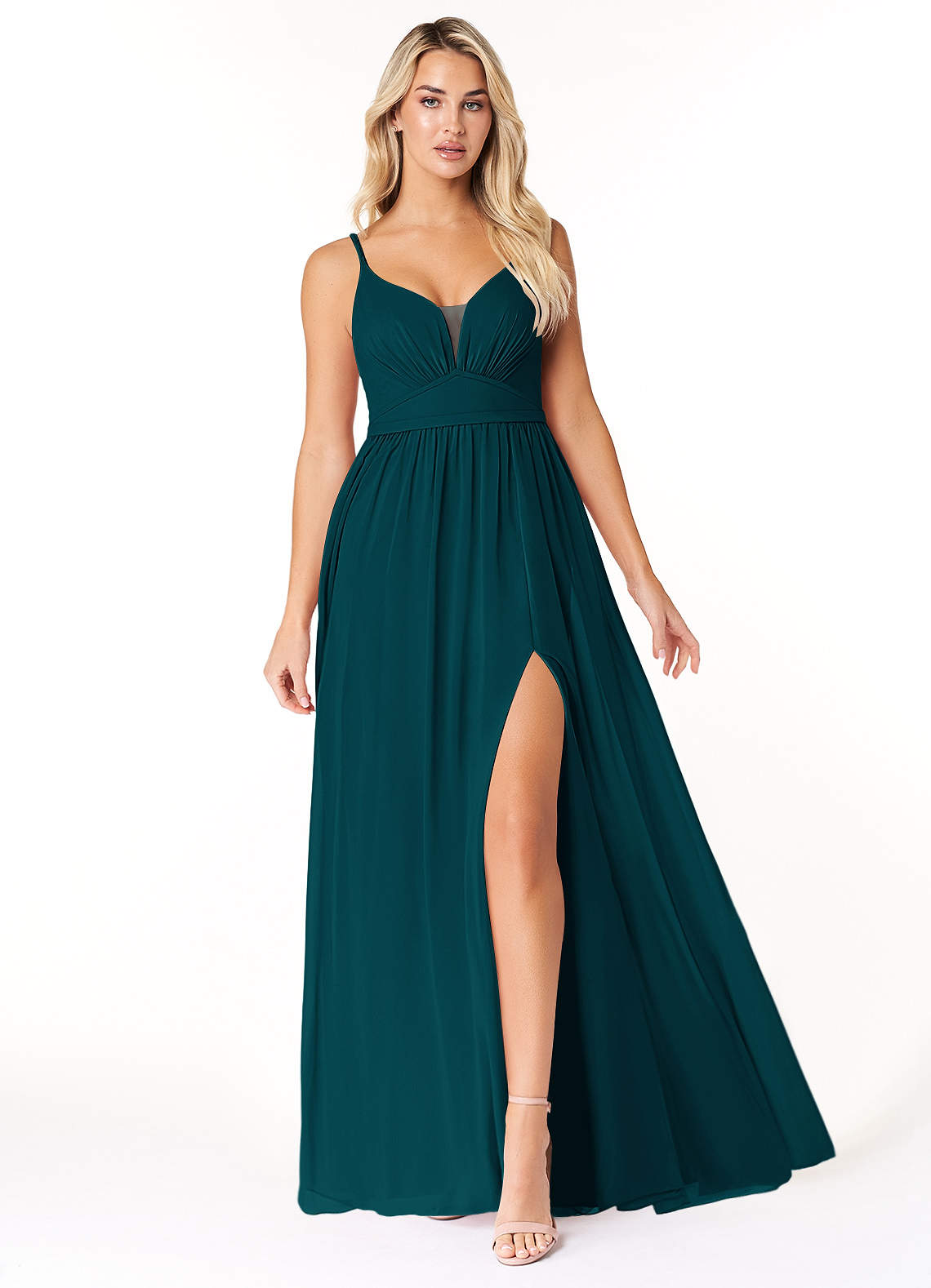Azazie Rayna Brautjungfernkleider A-Linie V-Hals Gefaltet Chiffon Kleid Kiefer image1