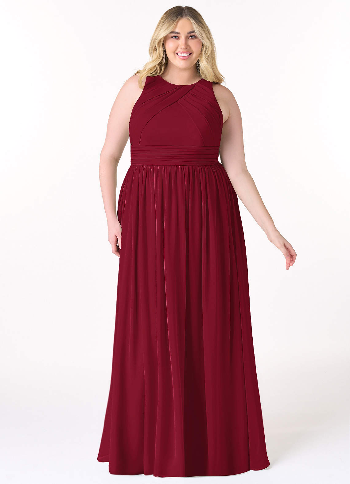 Azazie Harper Bridesmaid Dresses Burgundy A-Line Pleated Chiffon Dress image1