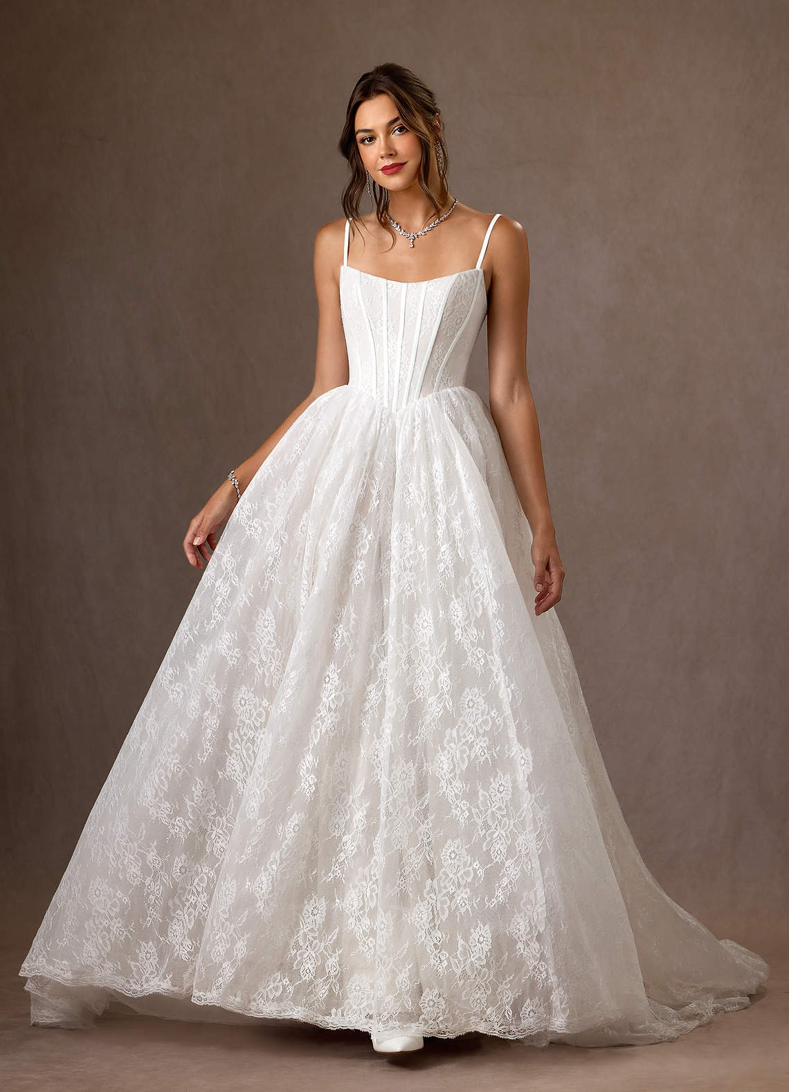 Azazie Demetria Wedding Dresses Diamond White Ball-Gown Strapless Lace Dress image2
