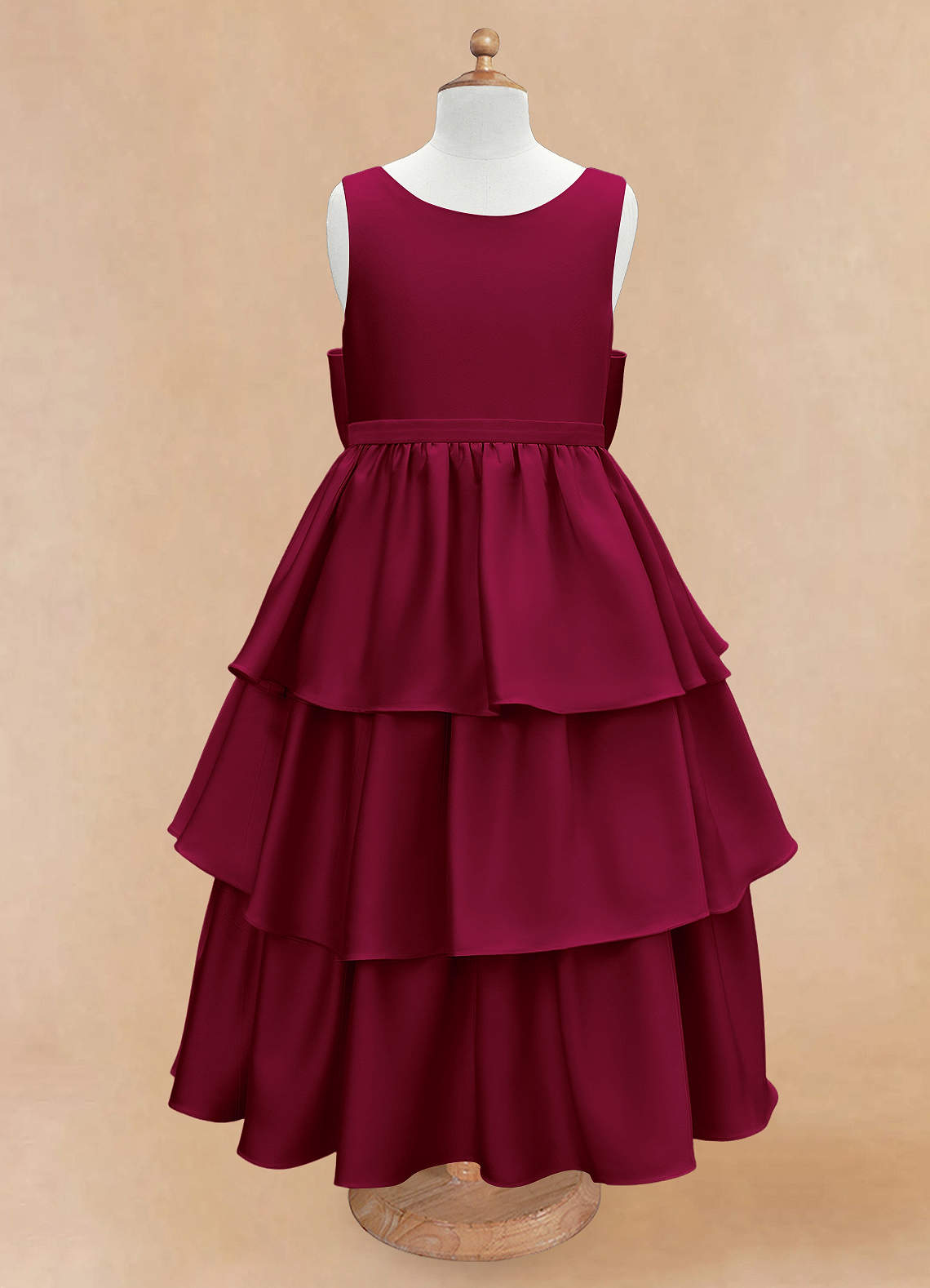 Azazie Margie Flower Girl Dresses Burgundy A-Line Bow Stretch Satin Dress image3