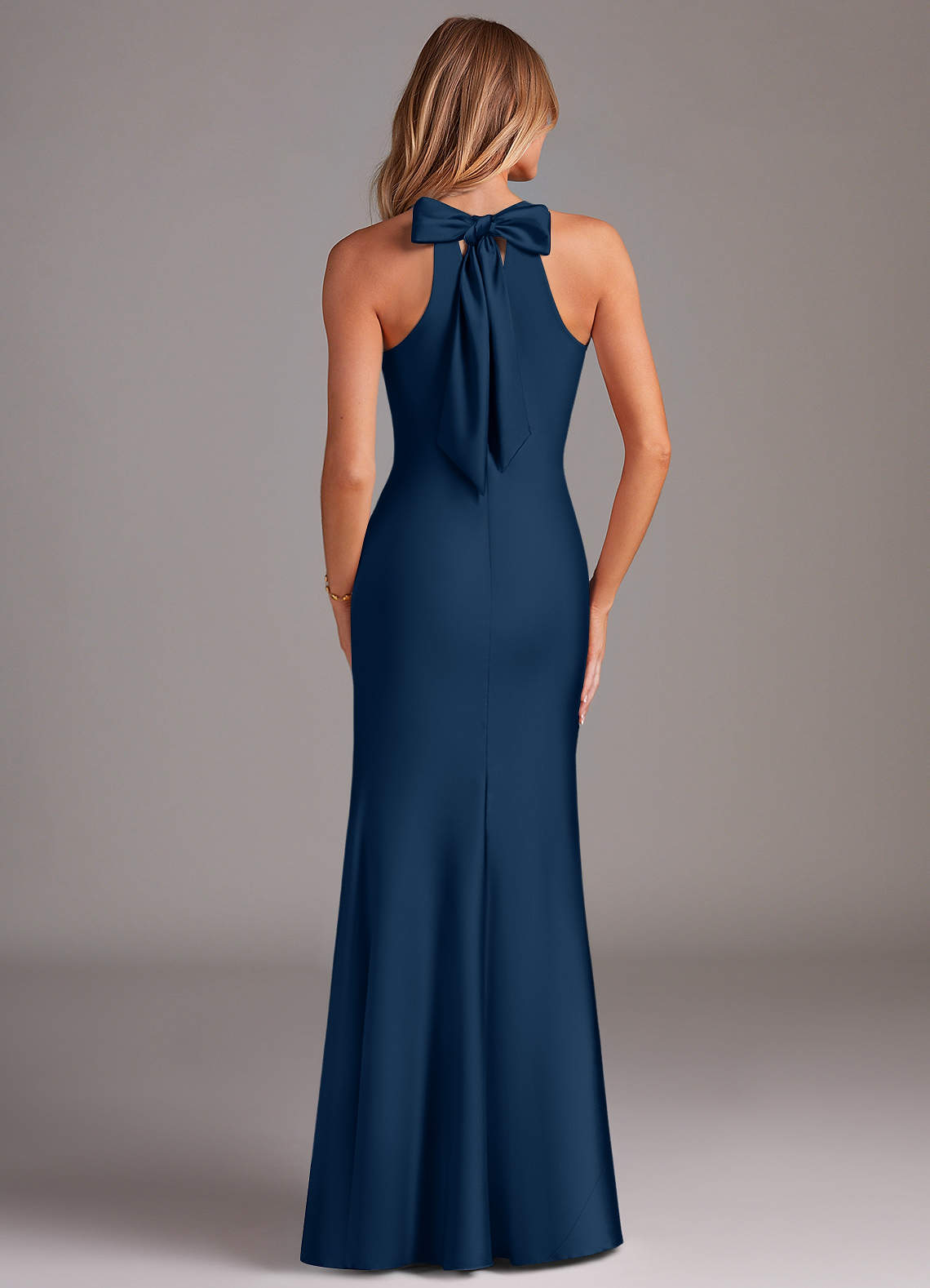 Azazie Doretta Bridesmaid Dresses Dark Navy Mermaid Pleated Stretch Satin Dress image1