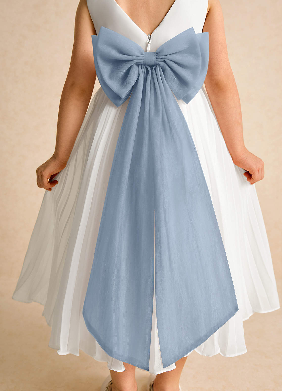 Azazie Margot Abiti da Ragazza di Fiori Abito A-Line in Chiffon Plissettato Avorio Blu Polvere image7