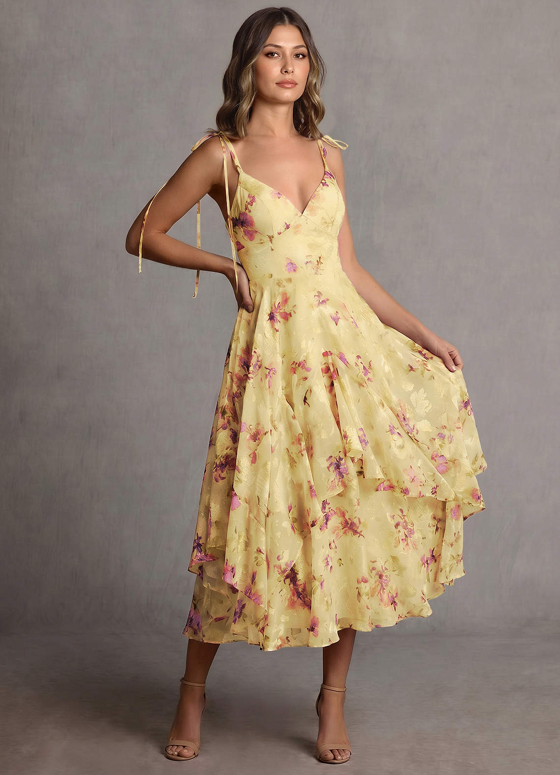 midi light yellow dress Elery Light Yellow Midi Dress - US 14