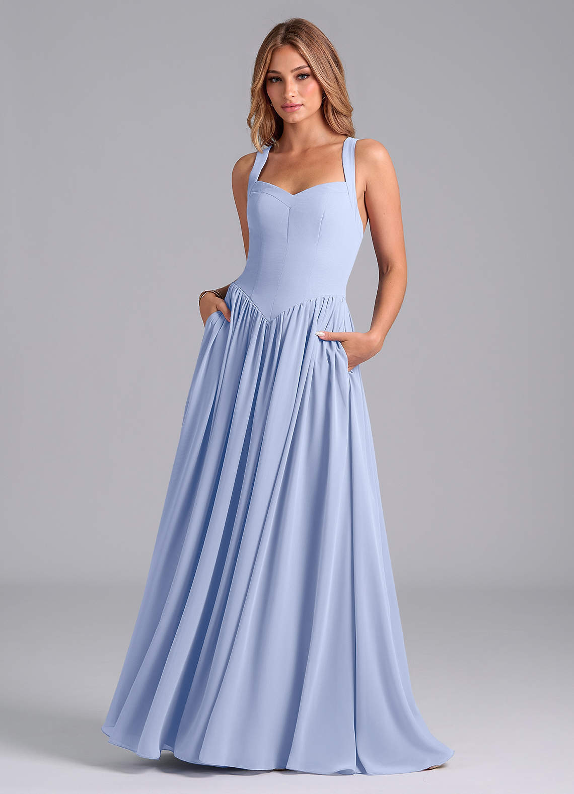 Azazie A-Line Sweetheart Floor-Length Chiffon Bridesmaid Dresses - Ice