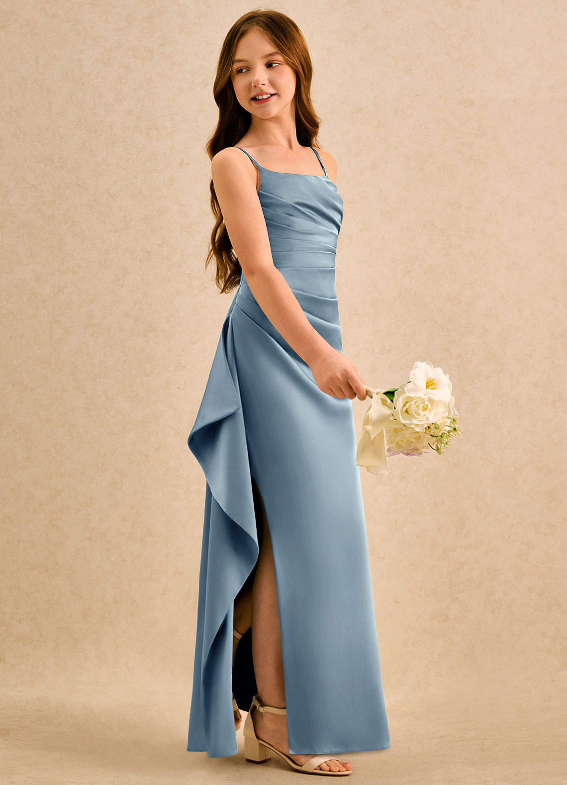 Girls Party Dress / Birthday Dress Azazie Cannoli Girls Formal Stretch Satin Dusty Blue Flower Girl Dresses Size UK 18 Girls Party Dress / Birthday Dress Azazie Cannoli Girls Formal Stretch Satin Dusty Blue Flower Girl Dresses Size UK 18