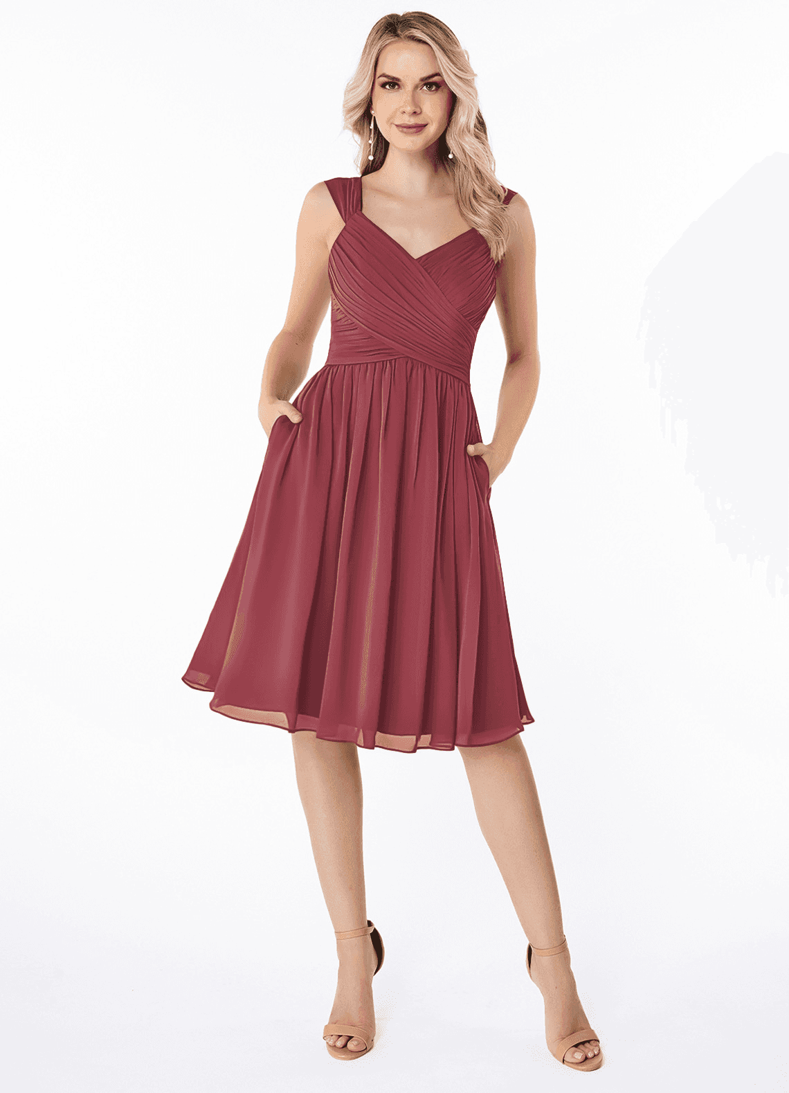 Azazie Angie Abiti da Damigella Abito A-Line in Chiffon Corsetto Merlot image1