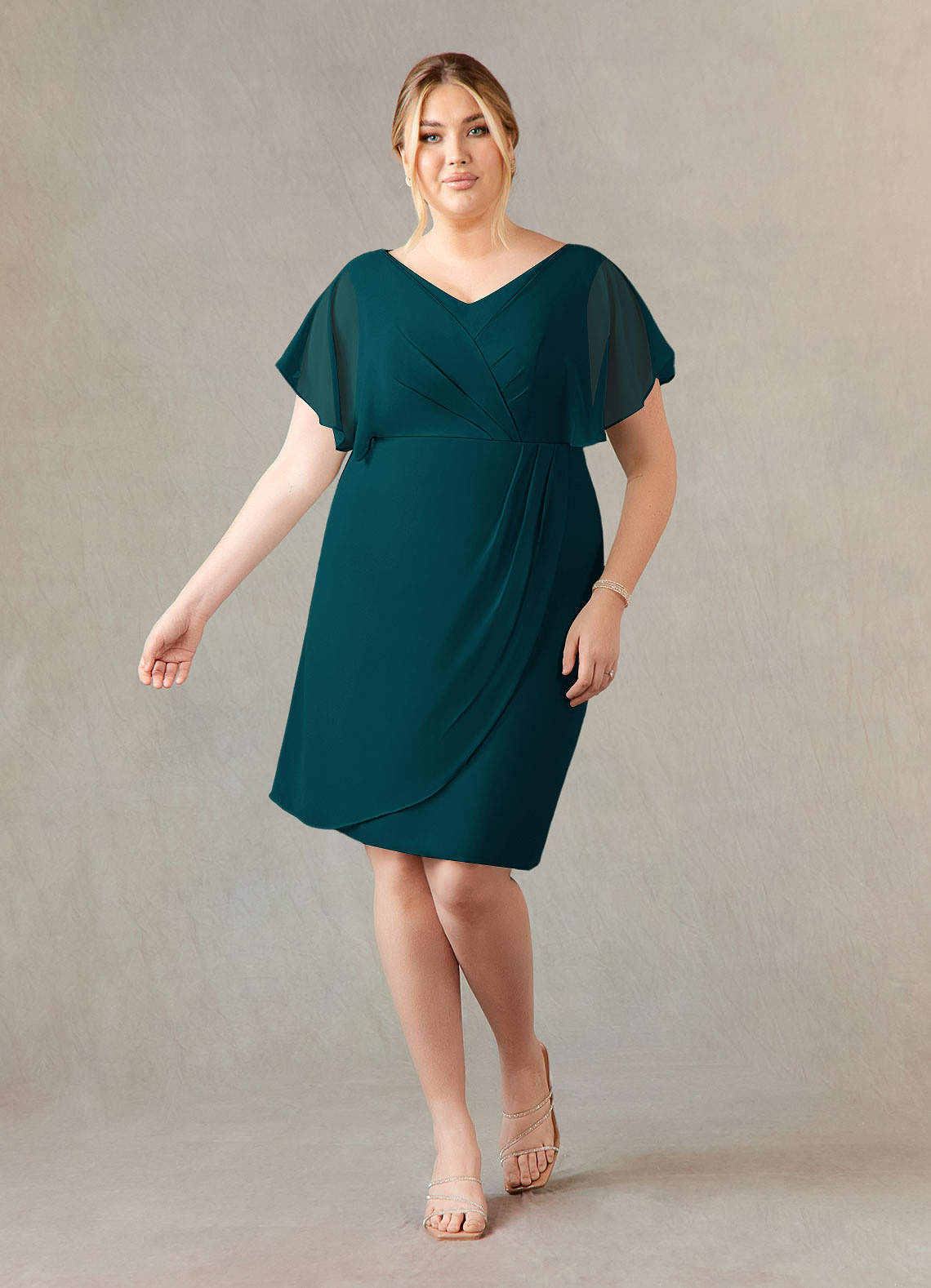 Azazie Julia Final Sale Black Sheath V-Neck Pleated Chiffon Dress image1