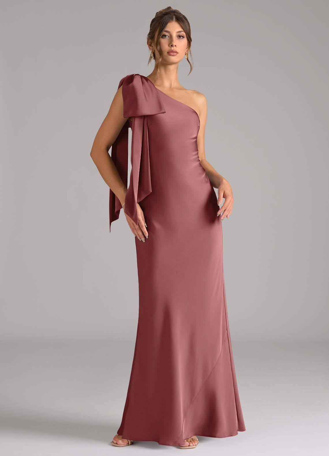 Azazie Capri Bridesmaid Dresses Amethyst Mermaid One Shoulder Stretch Satin Dress image1