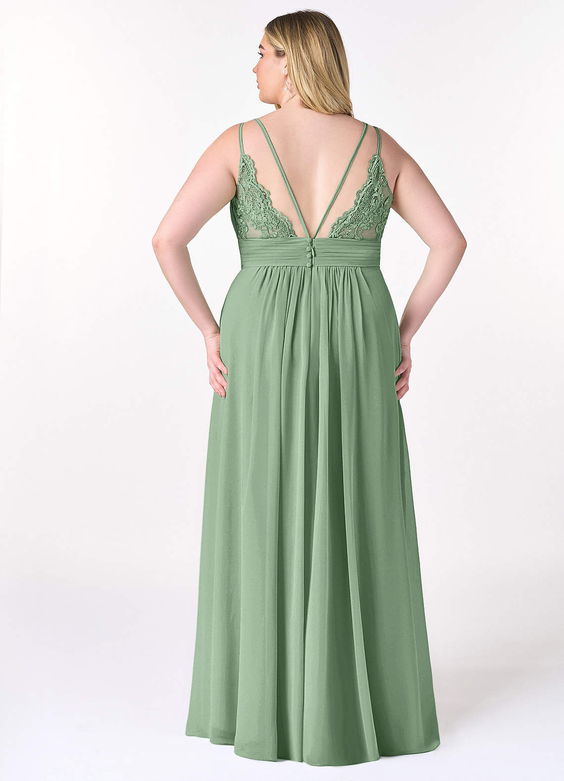 Azazie Maren Allure Brautjungfernkleider A-Linie V-Hals Spitze Chiffon Kleid Matcha image6