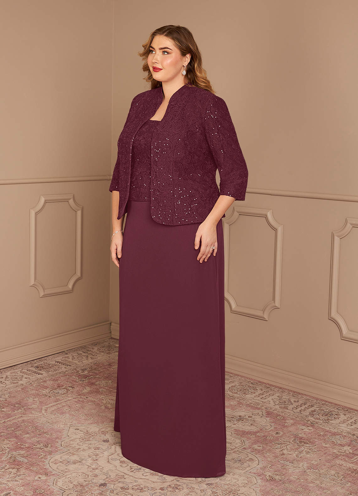 Azazie Cornelia Moeder van de bruid jurken Kolom Jurk van Chiffon Vierkante Halslijn Pailletten Cabernet image17