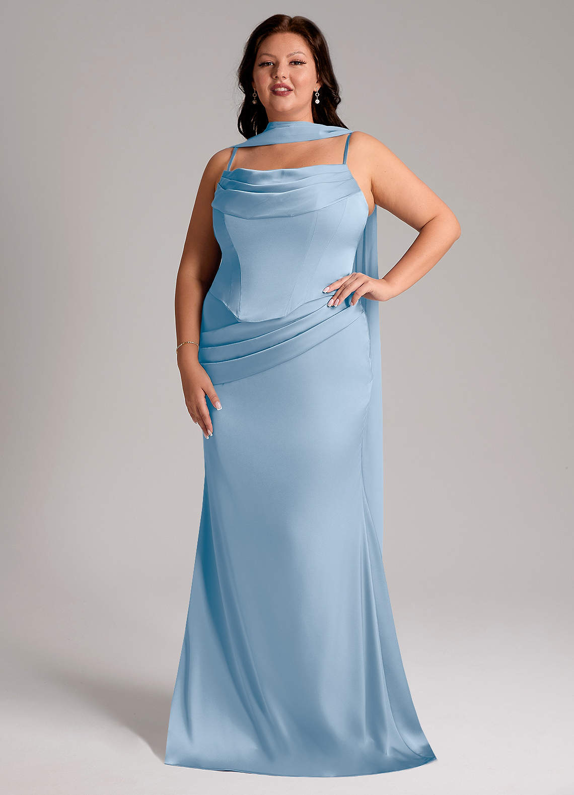 Azazie Sorrel Bridesmaid Dresses Powder Blue Mermaid Strapless Stretch Satin Convertible Dress image7