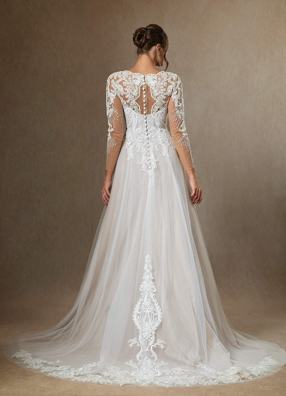 Azazie Essy Wedding Dresses Diamond White A-Line V-Neck Sequins Tulle Dress image5