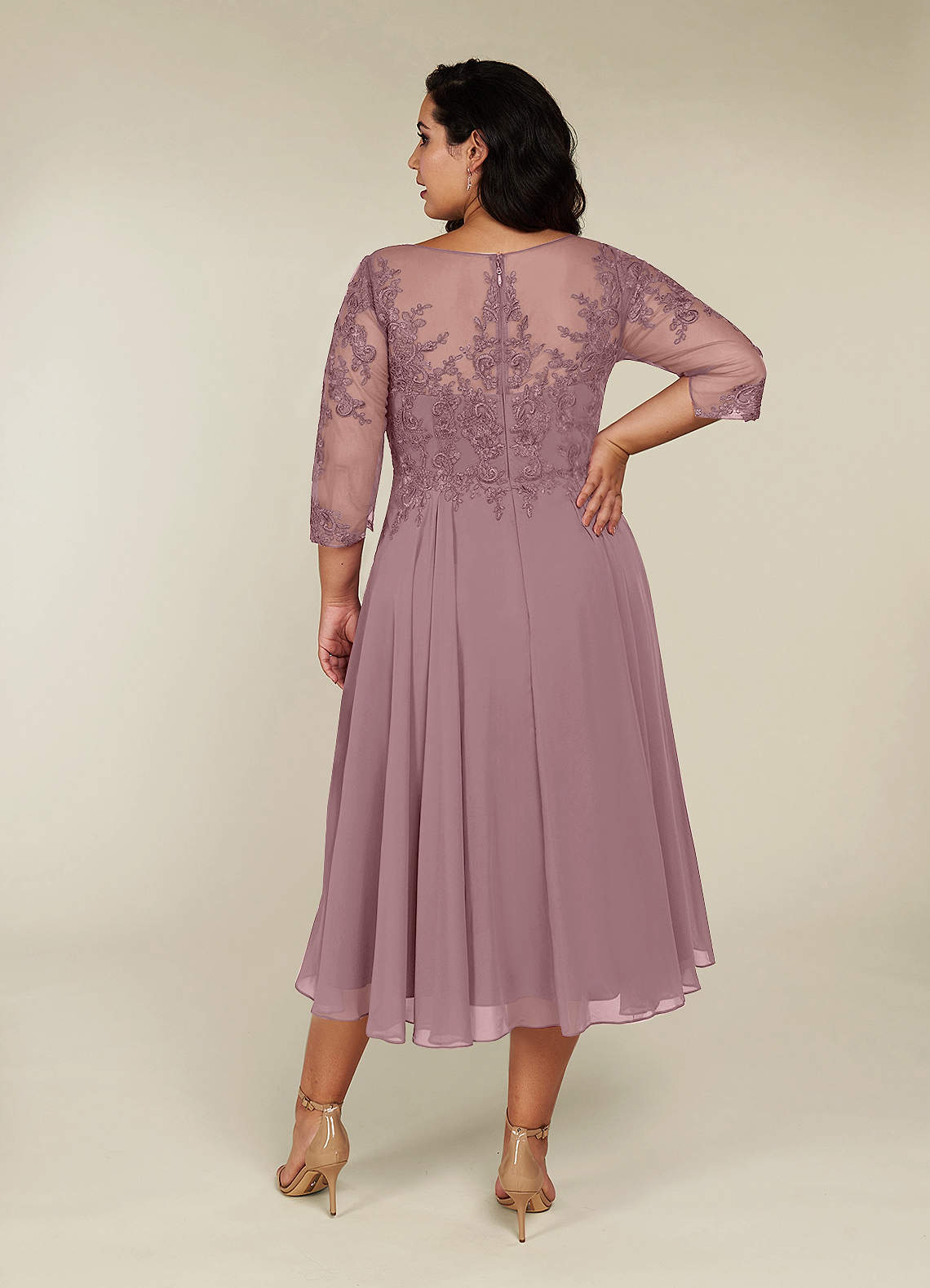 Azazie Marge Mother of the Bride Dresses Dusty Rose A-Line Scoop Lace Chiffon Dress image7