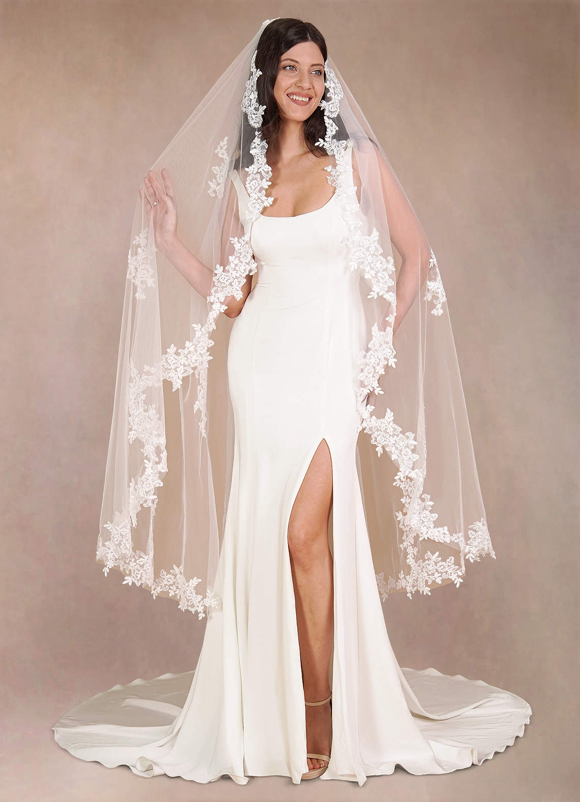 front Diamond and Lace Waltz Veil