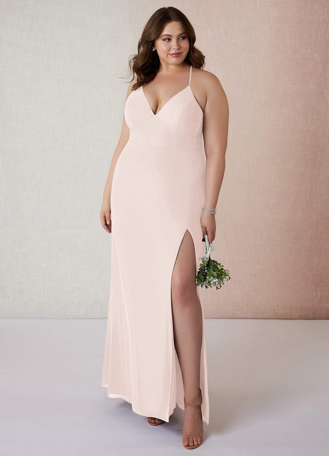 Azazie Becca Bridesmaid Dresses Rose Petal Sheath V-Neck Chiffon Dress image1