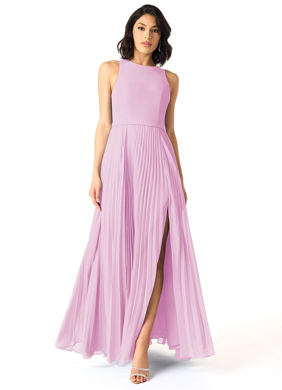 Azazie Lindie Bridesmaid Dresses Candy Pink A-Line Scoop Pleated Chiffon Dress image1
