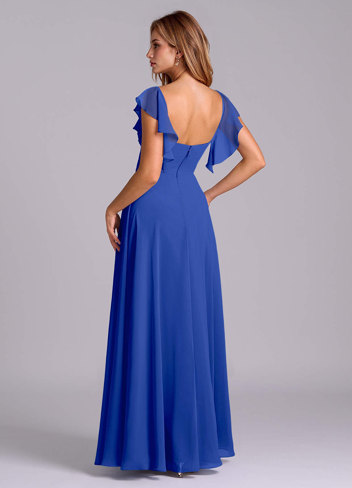 Azazie Leilani Vestidos de madrinha de casamento Vestido Royal Blue de Chiffon de Linha A com Plissado image4