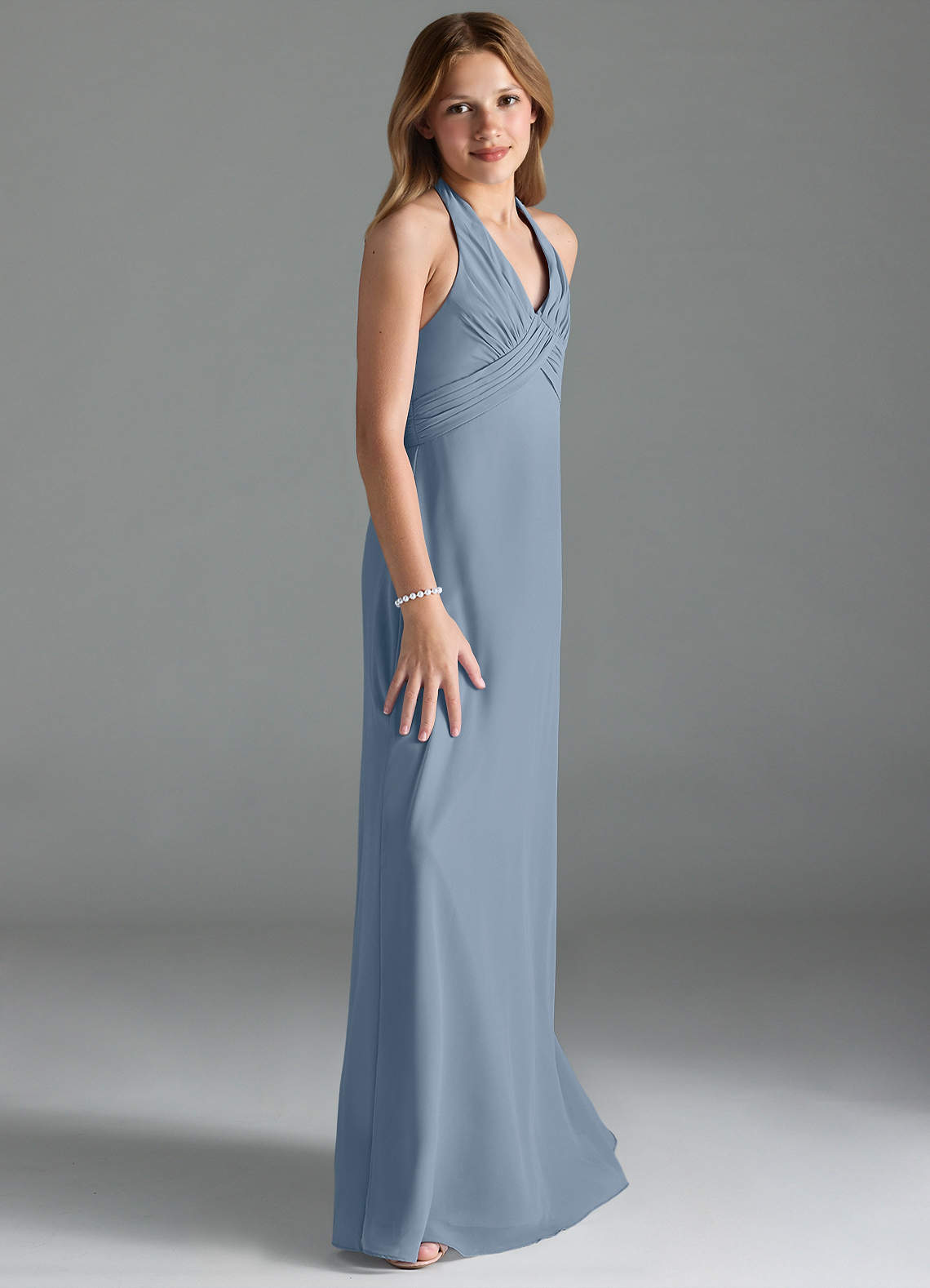 Azazie Tessie Junior Dusty Blue A-Line Pleated Chiffon Dress image3