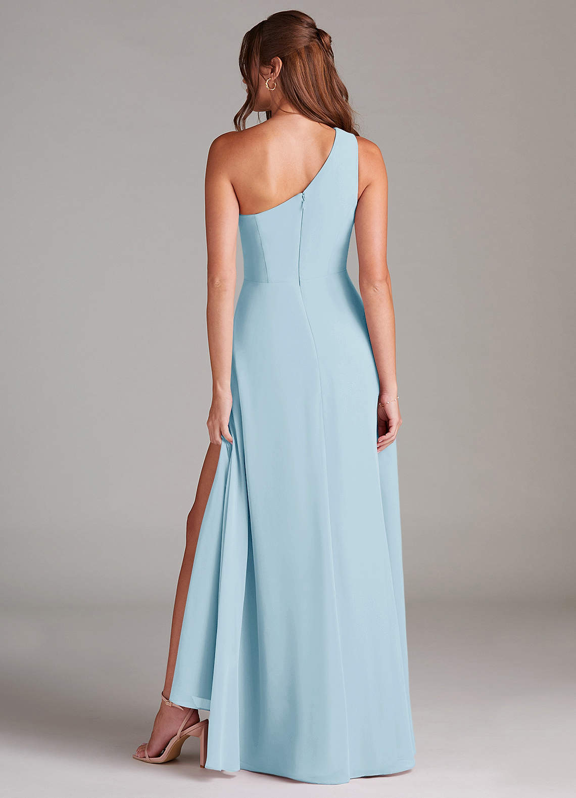 Azazie Brooke Bridesmaid Dresses Sky Blue A-Line One Shoulder Chiffon Dress image6