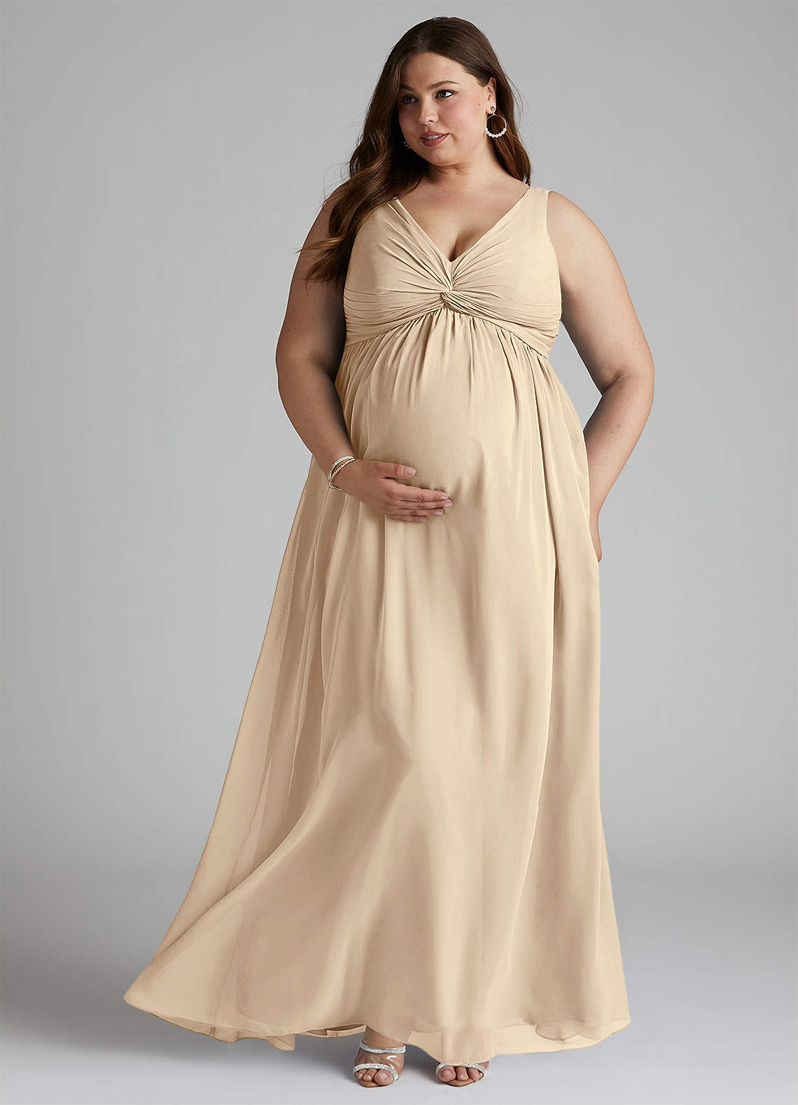 Azazie Yetta Maternity Bridesmaid Dresses A-Line V-Neck Gathered Chiffon Floor-Length Dress image1