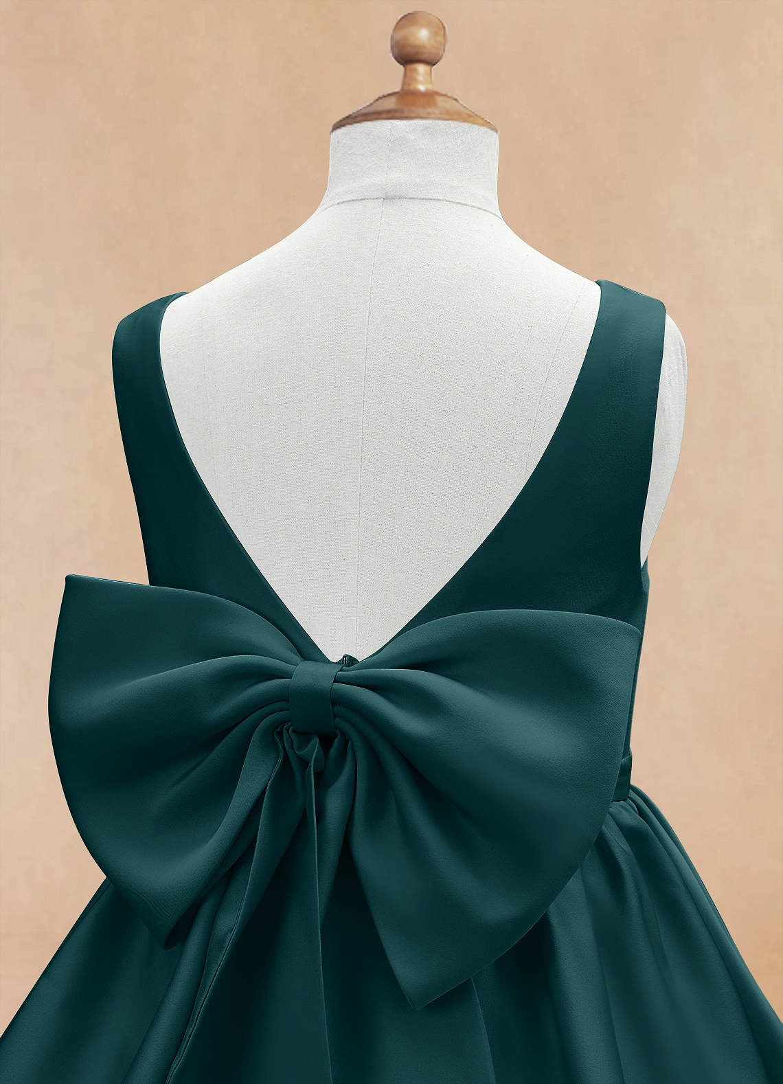 Azazie Margie Flower Girl Dresses Pine A-Line Bow Stretch Satin Dress image6
